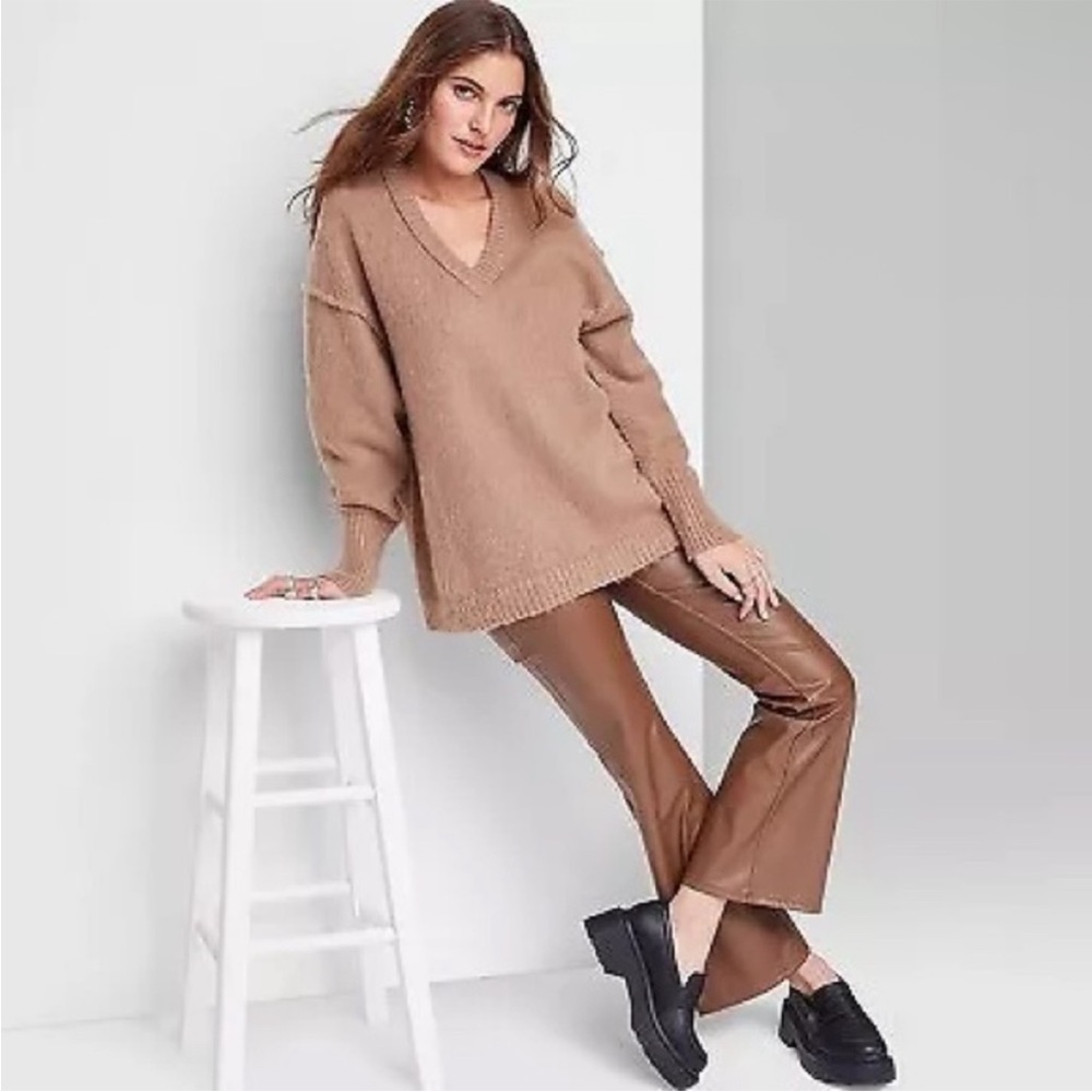 Wild Fable Women's V-Neck Fuzzy Oversized Pullover Sweater